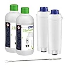 2x Delonghi Ecode Chalk Pipe Cleaner Descaler + 2x Delonghi Water Filter DLS C002 + 1x Delonghi Cleaning Brush)