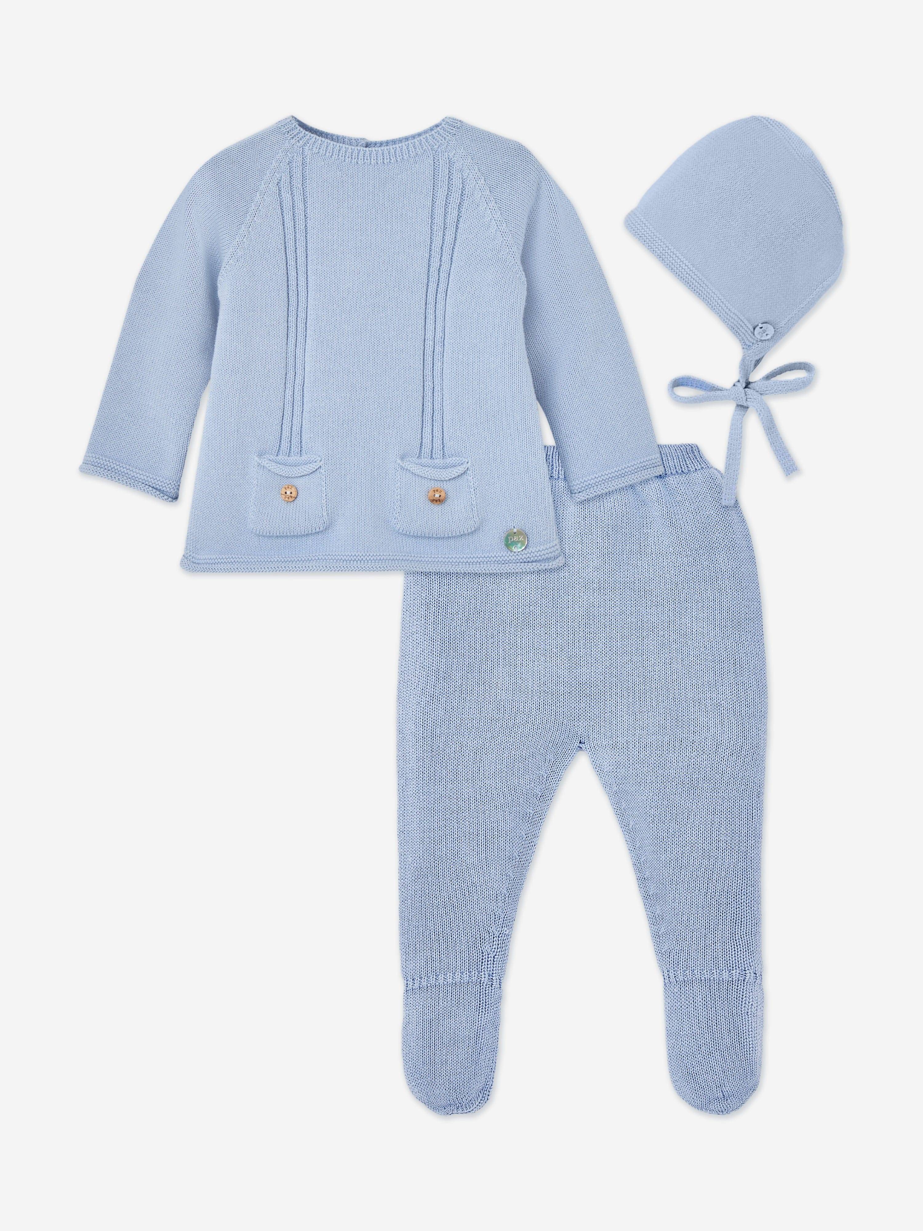 Paz Rodriguez Baby Boys 3 Piece Cotton Knit Set in Blue - Blue / 1 Mth (1 Mth)