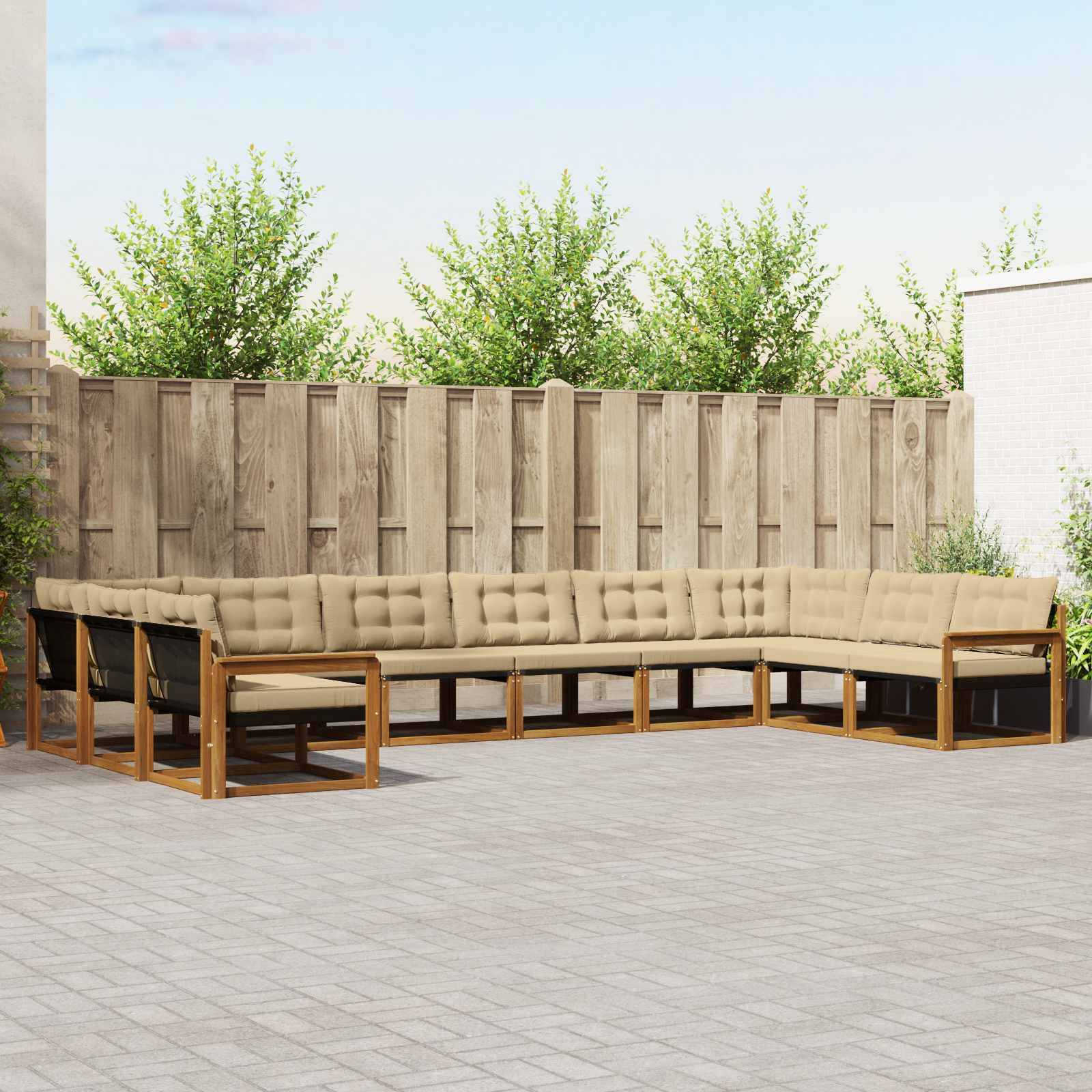 vidaXL Utomhussoffset med kudde 10 pcs Naturlig och Beige