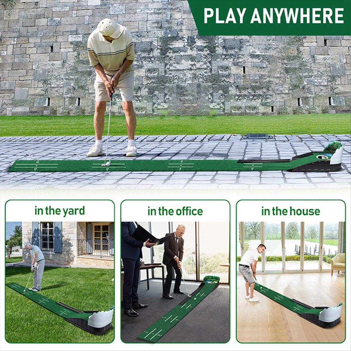 ABJV 1 Set Golf Indoor Putting Mat Putter Trainer Pad Practice Set Ball Return Mats