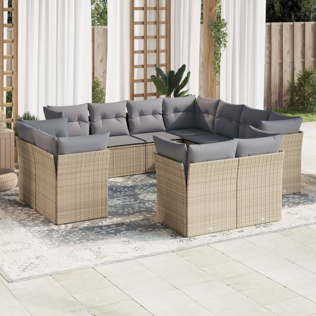Sofasæt Til Haven 12 Dele Med Hynder Polyrattan - beige og grå / Uden bord