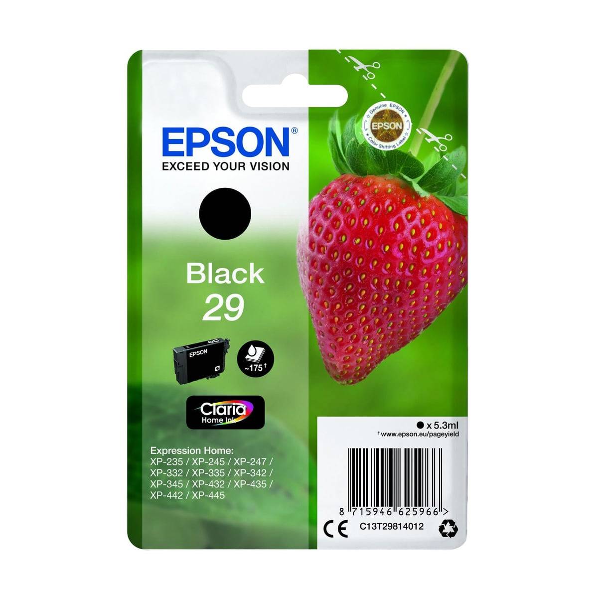 Epson Strawberry Singlepack Black 29 Claria Home Ink