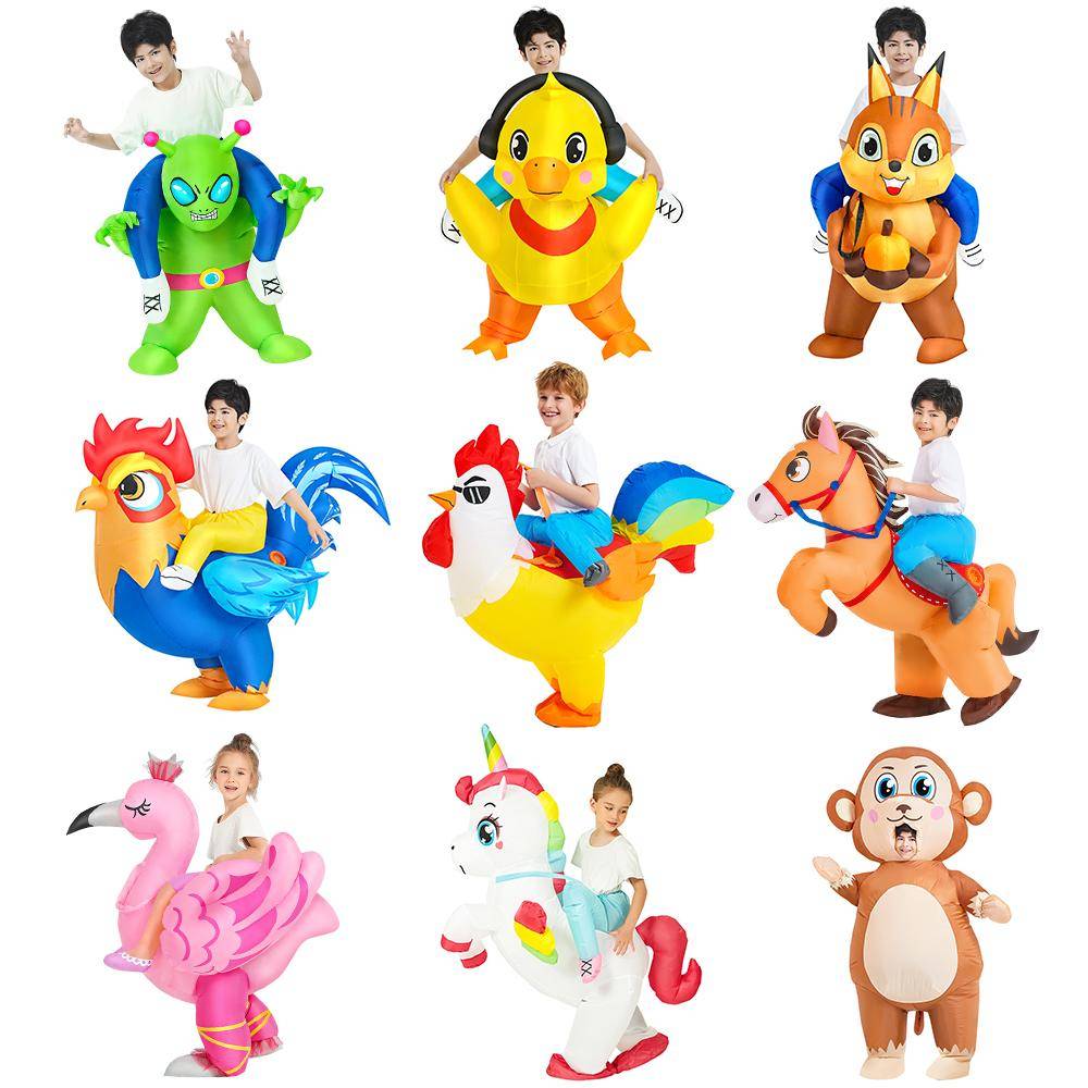 Barn Maskot Dinosaurie Uppblåsbara Kostymer Enhörning Tupp Anime Klänningsdräkter Purim Halloween Julfest Cosplay Kostym 80-119cm