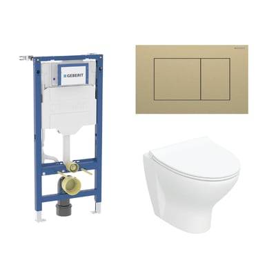 Geberit Duofix 112 cm toiletpakke inkl. Ifö Spira Style væghængt toilet + toiletsæde, Geberit Sigma40 square, messing