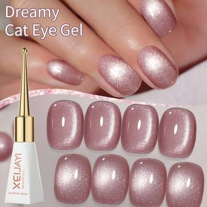 1 flaska 10ml rosa kattögonfärgat magnetiskt gelnagellack, härdbar med UV-LED-lampa, avtagbar, sommarpresent till kvinnor