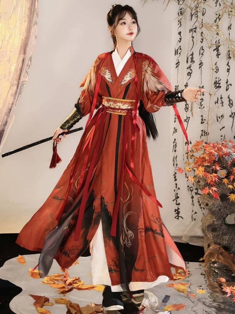 Nanke Wuxia Warrior Hanfu | White or Dark Red Costume Set - Dark Red Costume Set / S (S)