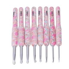 8 st Virknål Set Utskrift Aluminium Hantverk DIY Färgglad Virknål Ergonomisk sticknål rosa