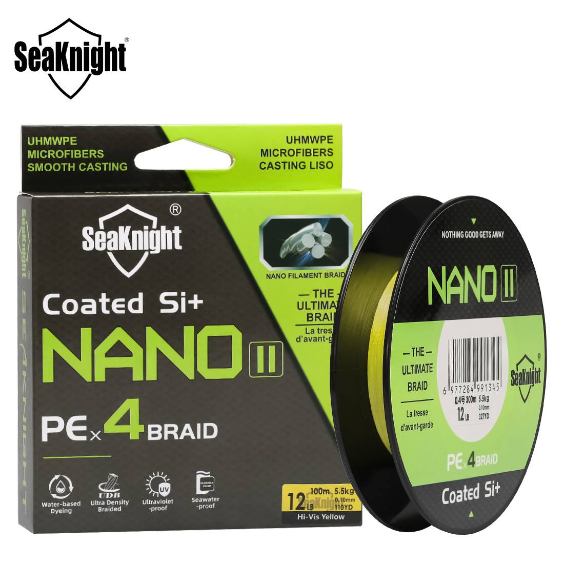 SeaKnight Brand NANO II Series Fishing Lines 300M 100M 4 Weaves Braided Multifilament Seawater-proof UV-proof Si+ Coating 7-15lb