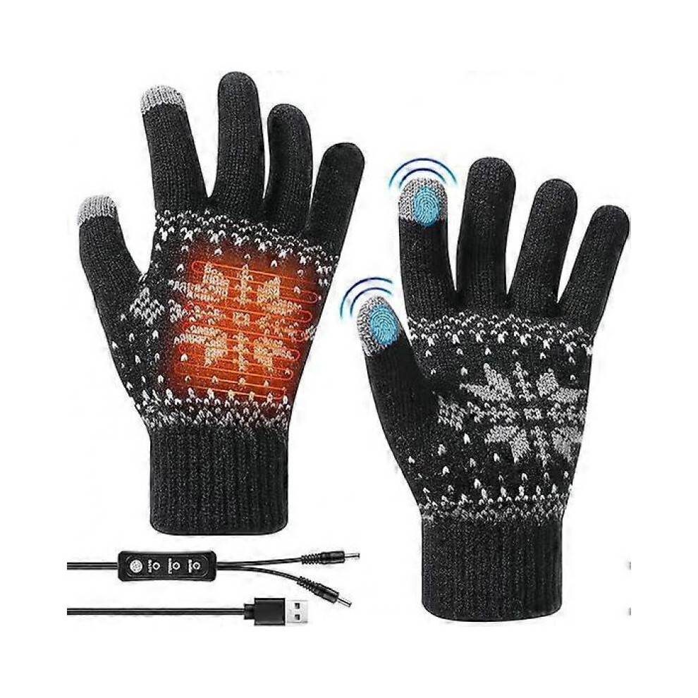(Black) USB Heated Gloves, Men Women Knitted Heating Gloves, Mitten Touchscreen Hand Warmers Gloves Winter Warm Heating Gloves Winter Gift