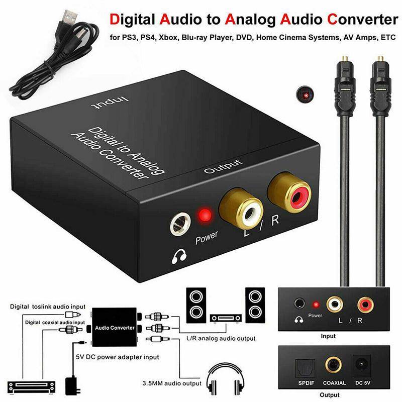 Optisk Koaxial Toslink Digital till Analog Ljudomvandlare Adapter Rca 3,5 mm Vänster/Höger