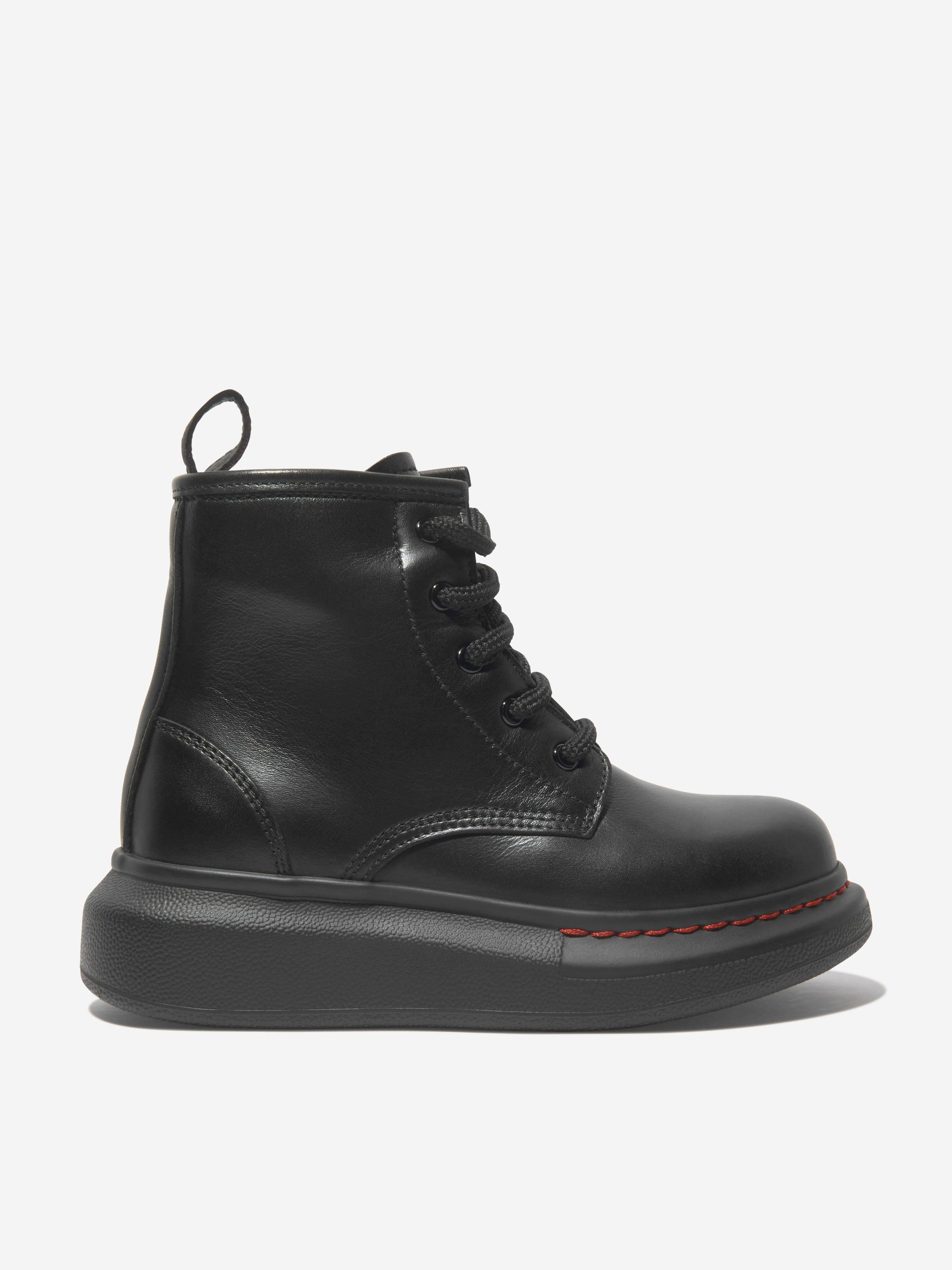 Alexander McQueen Kids Leather Lace Up Chunky Boots - Black / EU 33 UK 1 (EU 33 UK 1)