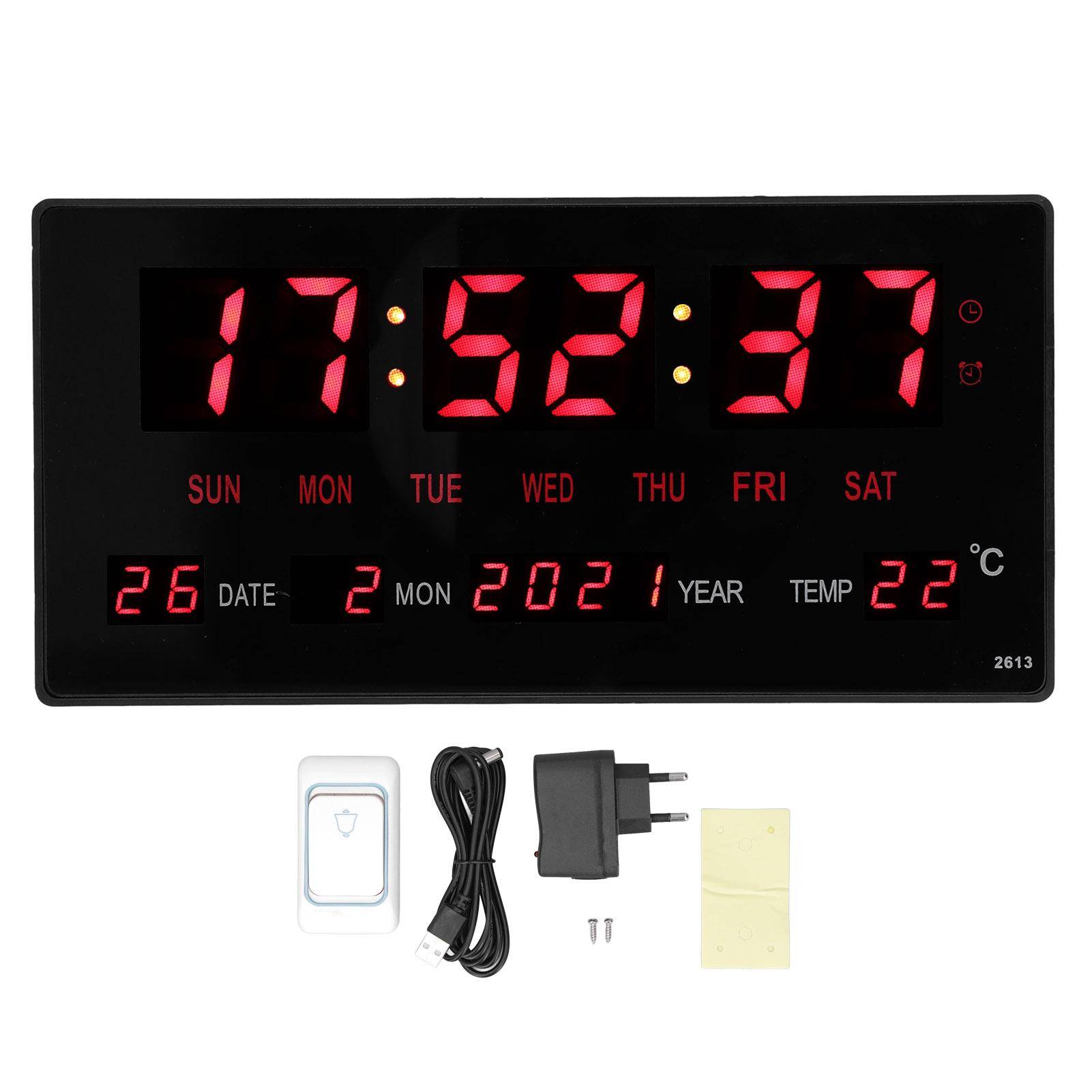 LED Digital Väggklocka Stor Display Exakt Skrivbordsupphängning Elektronisk Kalenderklocka med Inomhus