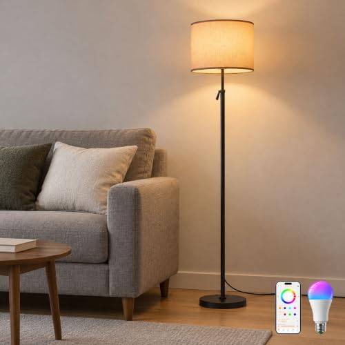 DUSKTEC Smart höjdjusterbar LED-golvlampa – Ansluten RGB-dimbar golvlampa – Modern belysning och stämningsinredning för vardagsrum och sovrum – Kompatibel med Alexa och app