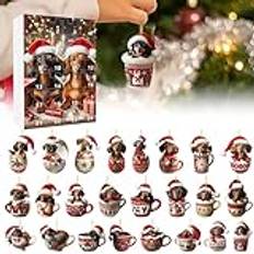 Tax adventskalender 2024, tax hänge, 24 dagar jul nedräkning kalender 2D akryl tax hängande hänge, 24 dagar 2024 nedräkning kalender med rolig hundsamlingssats