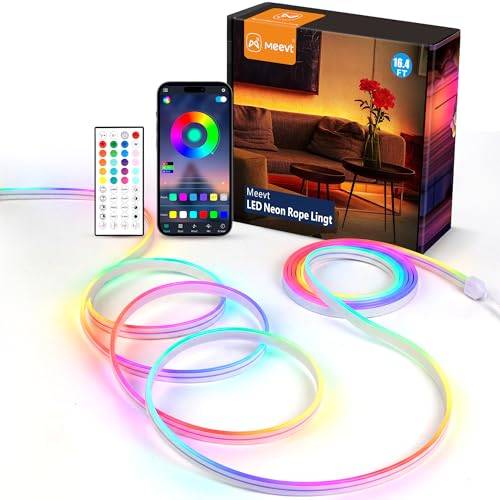 MMEEVT LED-list 5 m, neon, IP67 vattentät, flexibel, RGB, led-remsa med app-styrning och musiksynk, silikon DIY LED-ljusband för sovrum, rum och utomhusdekoration