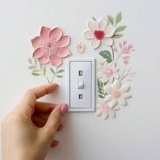 1pc Style Flower Sticker - Fresh Blossom Light Switch Decal; Suitable For Living Room Entrance Wall Decoration Self-Adhesive DecorVinly Decal,For Bedroom Decor,Room Decor Items,For Haloween Decor,Fall Decor,Classroom Decorations,Removable Sticker