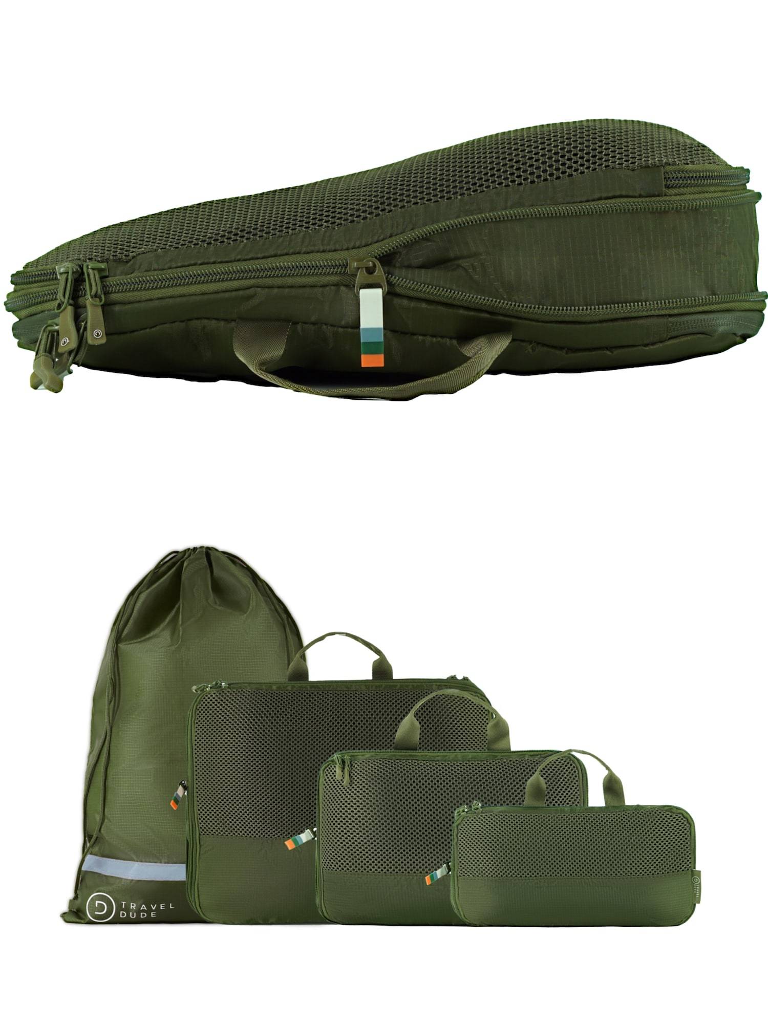 TRAVEL DUDE Rejsetaske 'Packing Cubes Set 4 Teilig mit Kompression, Packwürfel, Packtaschen Set für Rucksack & Koffer'  mørkegrøn