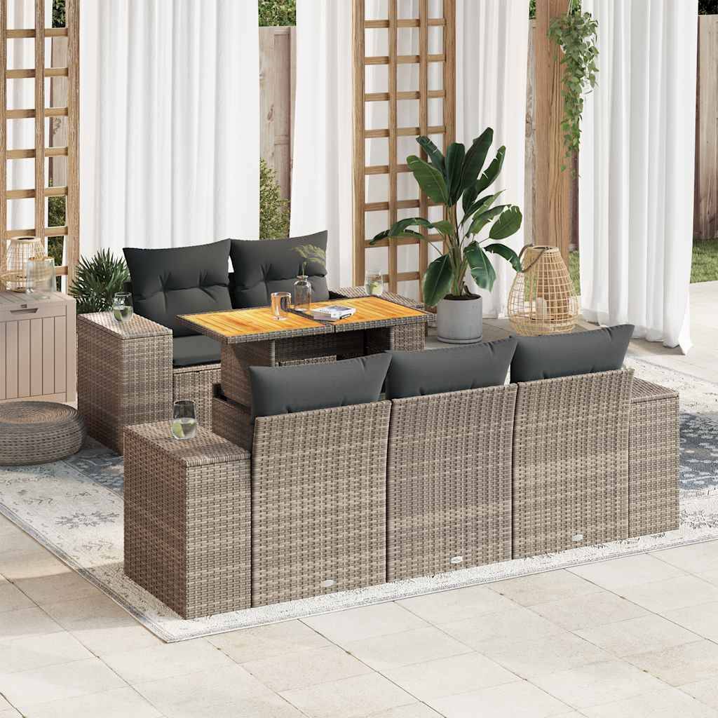 Sofasæt Til Haven 6 Dele Med Hynder Polyrattan - Grå
