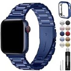 Fullmosa Kompatibel med Apple Watch Band 45mm 44mm 42mm, Metal Ersättningsrem Armband för iwatch SE Series 9 8 7 6 5 4 3 2 1, Blå