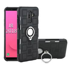 Samsung Galaxy J8 (2018) mobilskal plast silikon ringhållare utfällbart ben magnetiska bilhållare - Svart