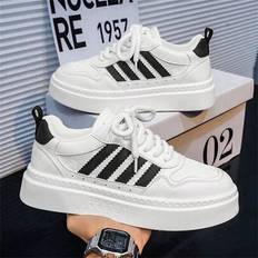New Autumn Men Casual Shoes, High-Quality Breathable 4-Stripe Sports Sneakers, Low-Top Versatile Canvas Casual Shoes - Black and White - EUR39,EUR40,EUR41,EUR42,EUR43,EUR44