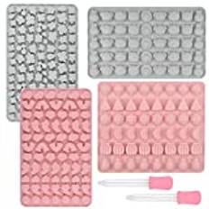 HQdeal Silikonform, set med 4 gummibjörnar, formar och 2 droppar, chokladform, silikon, isbitsform, liten choklad, silikonformar för gelé, choklad, gelé, gelé, sirap, godis för barn