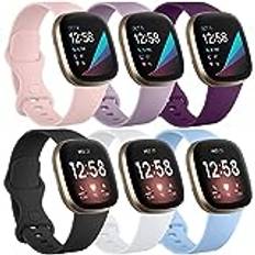 Charlam 6-pack remmar kompatibla med Fitbit Versa 3/Versa 4 remmar/Fitbit Sense/Sense 2 rem, mjukt sportklockarmband ersättningsarmband för kvinnor män, små, ljusa färger