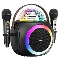 DLARA Karaoke-maskin för vuxna och barn, bärbar Bluetooth-högtalare med 2 trådlösa mikrofoner UHF PA-system med discoboll, LED-lampor, för utomhus/inomhus, SD-325