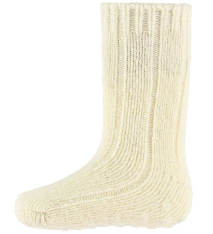 MiniPop Skridsikre Strømper - Uld - Rib - Off White - MiniPop - 23/26 - Strømper