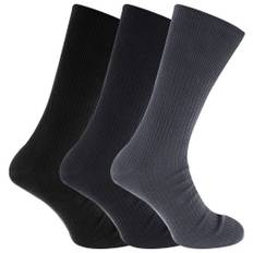 Mens Big Foot Non Elastic Diabetic Socks (3 Pairs) - UK 6-11 EURO 39-45 / Black-Navy-Grey