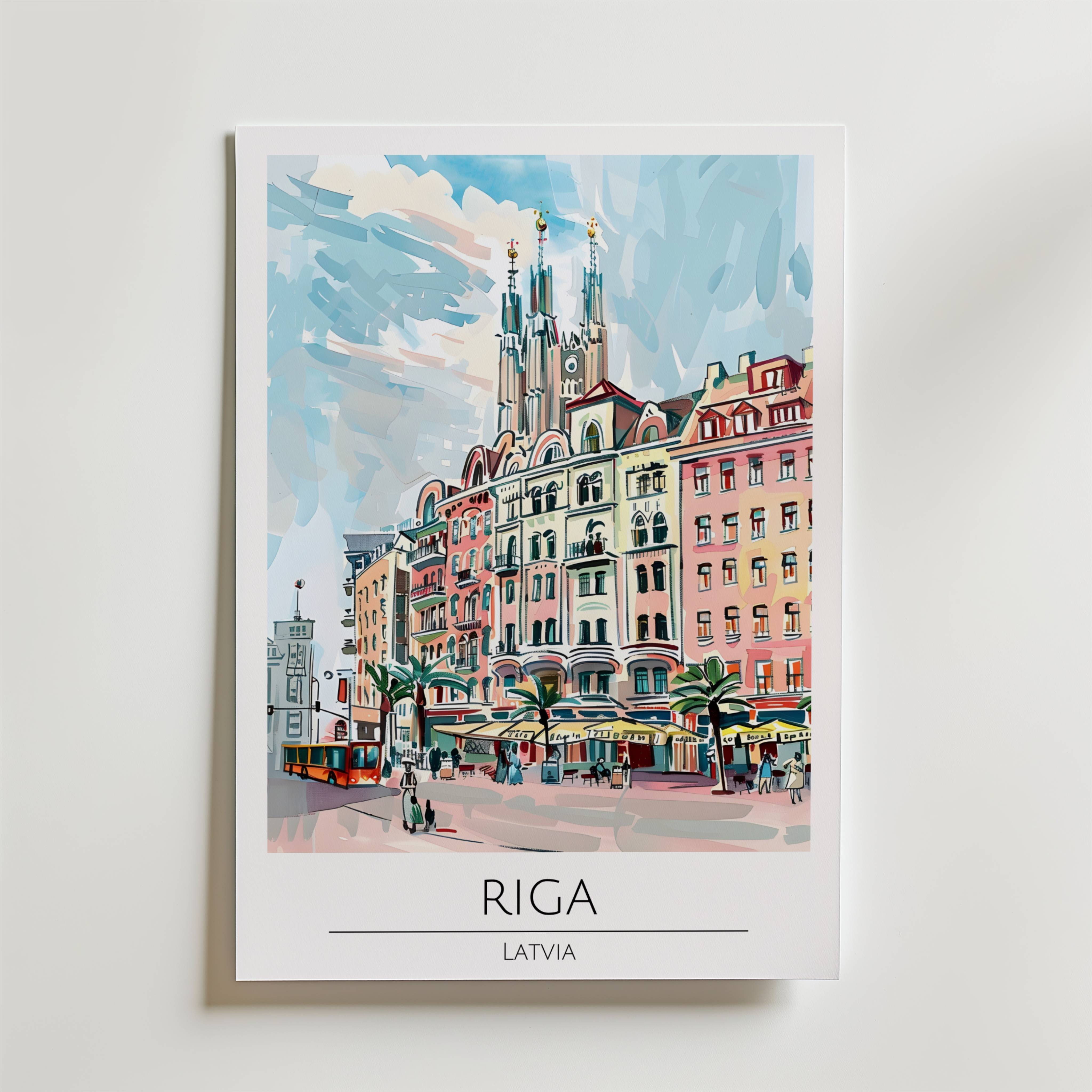 Riga Old Town Skyline Poster - Premium Canvas 21x30 cm