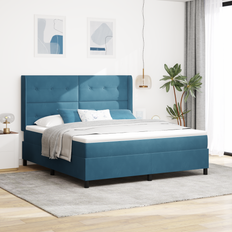 vidaXL Boxmadras med madras Mørkeblå 180x200 cm Fløjl