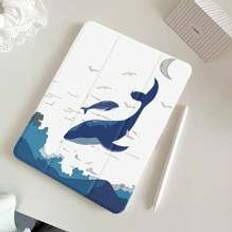 1pc Cute Blue Whale & Moon Pattern Silicone Shockproof Tablet Protective Case With Pen Slot, Compatible With Huawei, Xiaomi, IPad, Samsung