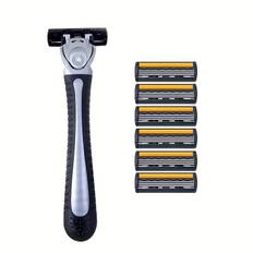 3-Layres Travel Safety Razors, Manual Shaving Razors, Blade Razors, Replacement Razor Blades, Hair Care Tools Safety Razors for Smooth Shaving 1 Handle with 6 Blades