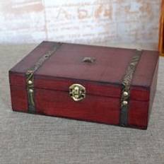 Vintage trä skattkista förvaringsbox lås organisator fall fallbar mini liten trä heminredning behållare prydnadssmycken bin - 9.0 x 6.3 x 3 tum