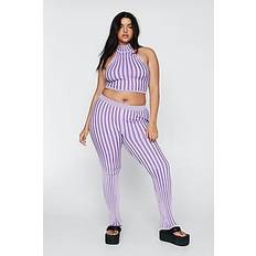 Plus Size Stretch Rib Puddle Knitted Pants - purple - XXXL