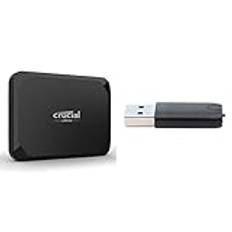 Crucial X9 4TB Bärbar Externa SSD - Upp till 1050MB/s, Fungerar med PlayStation, Xbox, PC, Externa Solid State-diskar, USB-C 3.2 - CT4000X9SSD902 & Crucial USB-C till USB-A adapter - CTUSBCFUSBAMAD