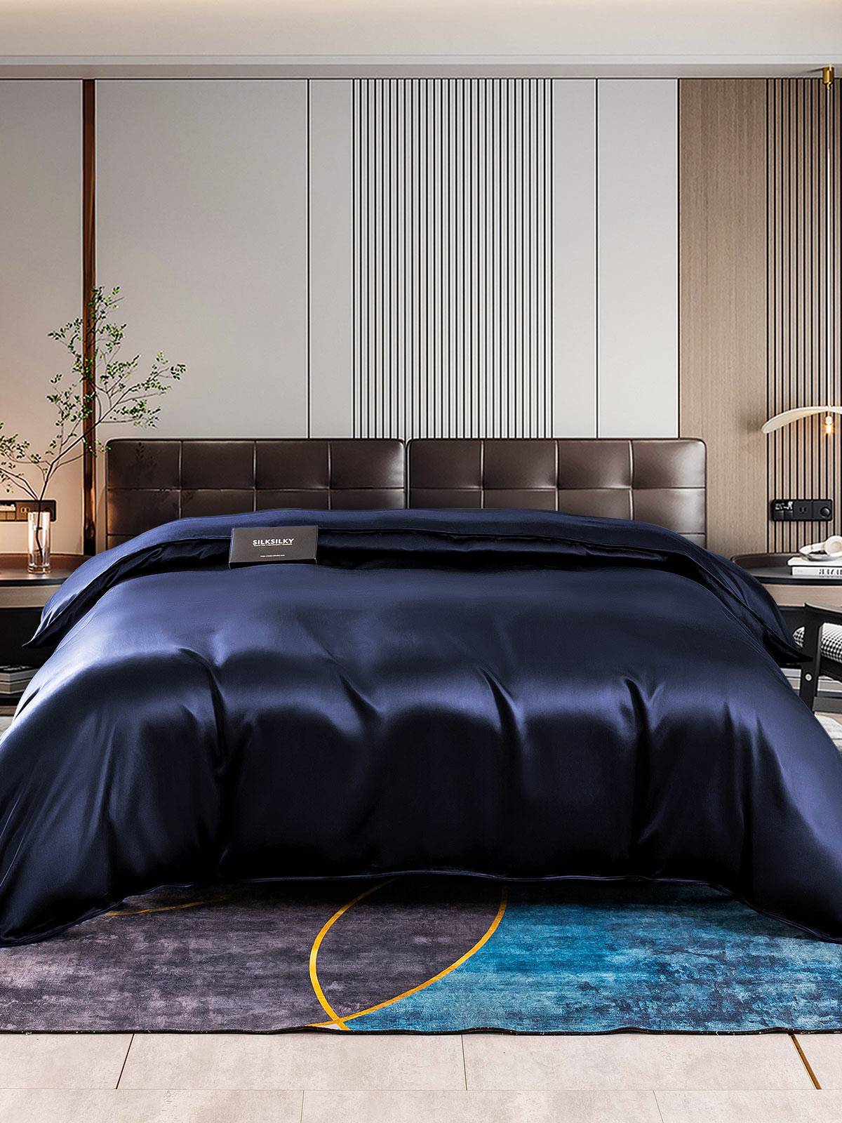 22Momme Mullbärssilke Seamless Påslakan - Mörkblå / 240x220cm