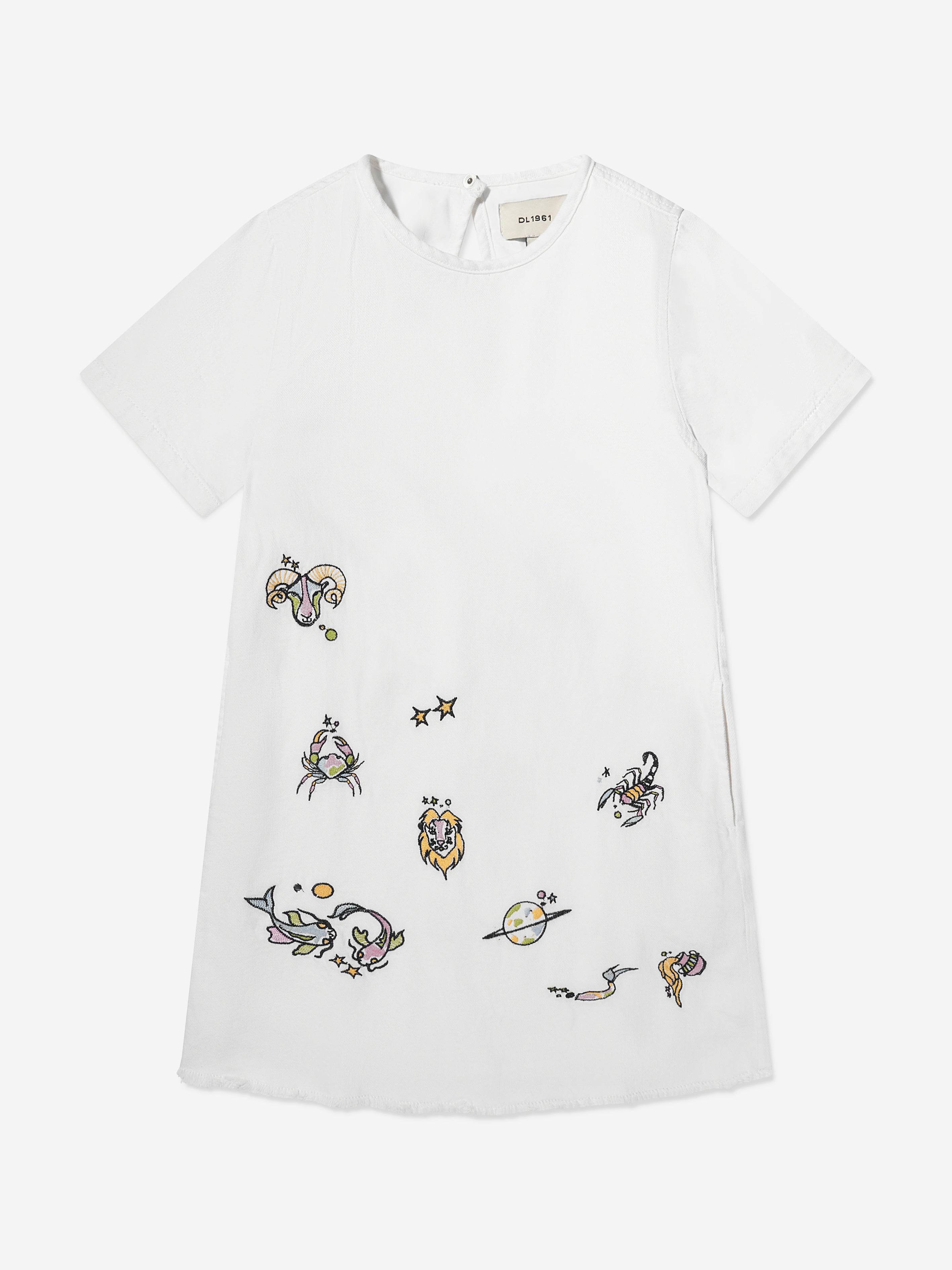 DL1961 Girls Kiki Star Signs T-Shirt Dress in White - White / 2 - 3 Yrs (2 - 3 Yrs)
