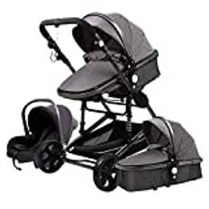 Modulära resesystem Barnvagn 3 i 1 bärbar resevagn fällbar babyvagnar aluminiumram hög liggande bil för nyfödd babyboomer poussette (Grå)