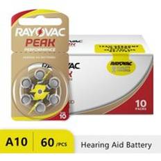 Hörapparatbatteri a10 10a za10 10 s10 pr48 rayovac peak zink luft 10/a10 luftapparatbatterier för ljudförstärkare