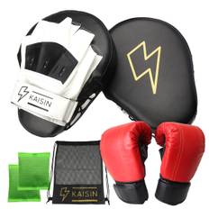 KAISIN Boxing Gloves Mitts Set with Storage Bag by Active x Black Mitts Gloves [Supervised Kickboxers] (White Set)