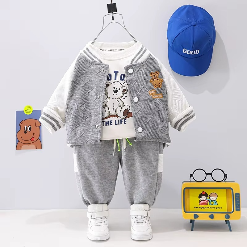 Mini Fashion™ - Småbarn & äventyr - 3-delige Kleding Set Grå baseboll / 120 (5 år) | Pedagogiska Träleksaker (120 (5 år))