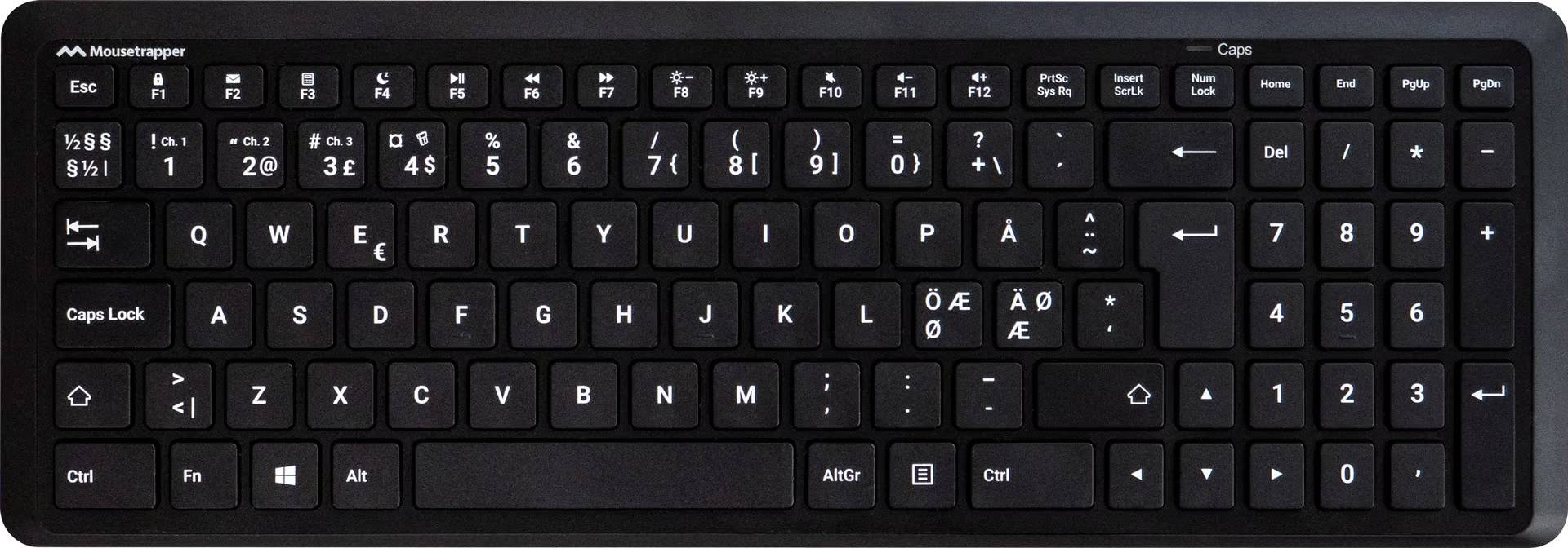 Tangentbord Mousetrapper Midi Trådlöst, nordisk layout, svart