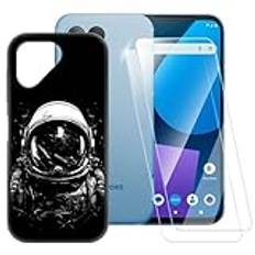 ESACMOT astronautmönster fodral kompatibelt med Fairphone 5 + [2-pack] skärmskydd härdat glas, stöttåligt fodral för Fairphone 5 (6,4 tum)