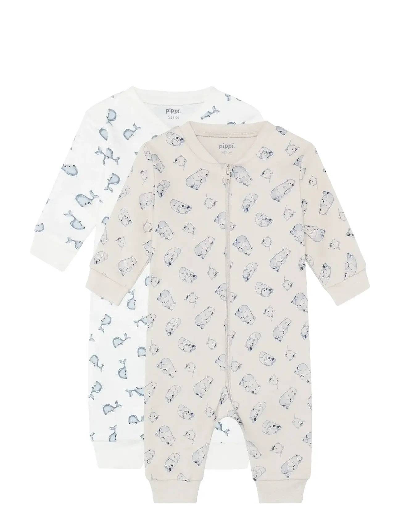 Pippi Nightsuit -Zipper (2-Pack) - Cream - 74