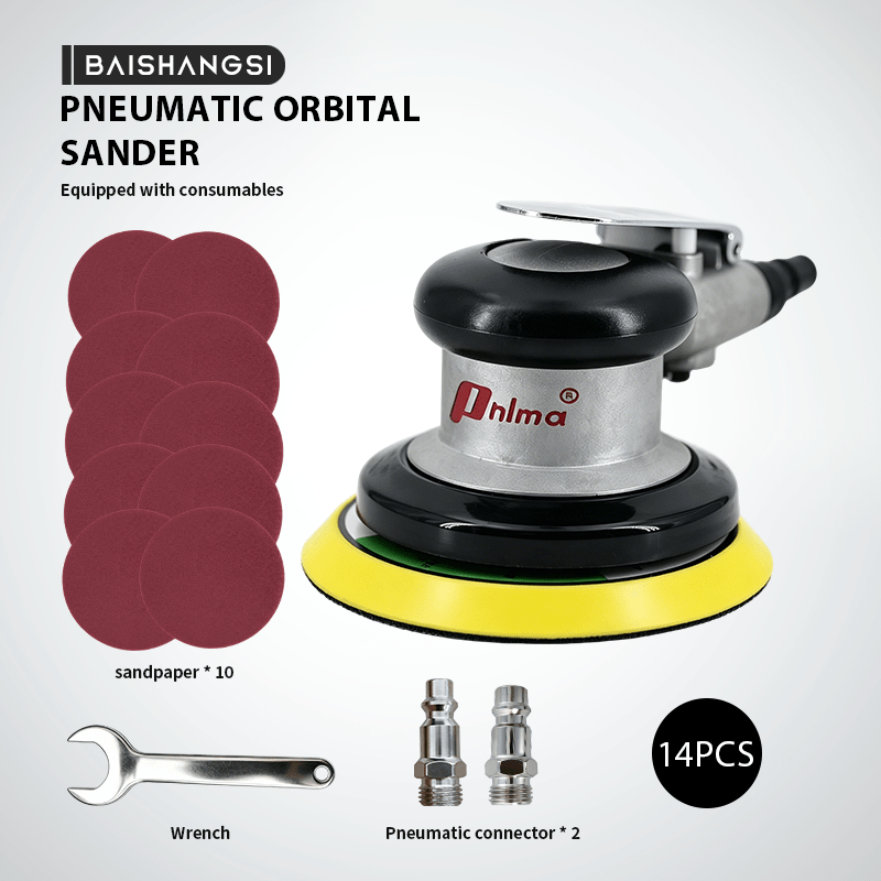 5-inch Pneumatic Orbital Sander, Auto Body Buffing And Wax Polishing, 12000 Rpm Metal Rust Removal, Wood Deburring And Woodworking