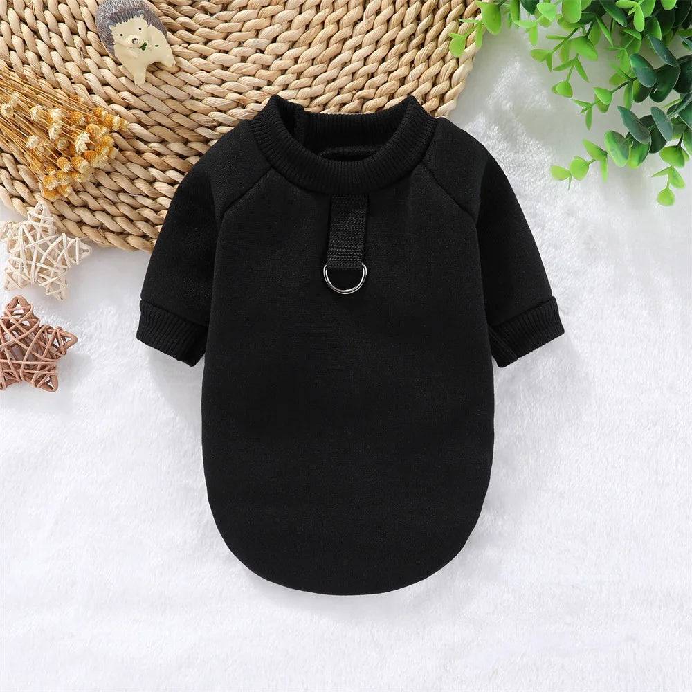 Round Neck Sweatshirt with Traction Ring for Small Dogs & Cats - Black / XS-suit 0.5-1kg / SPC (XS-suit 0.5-1kg)