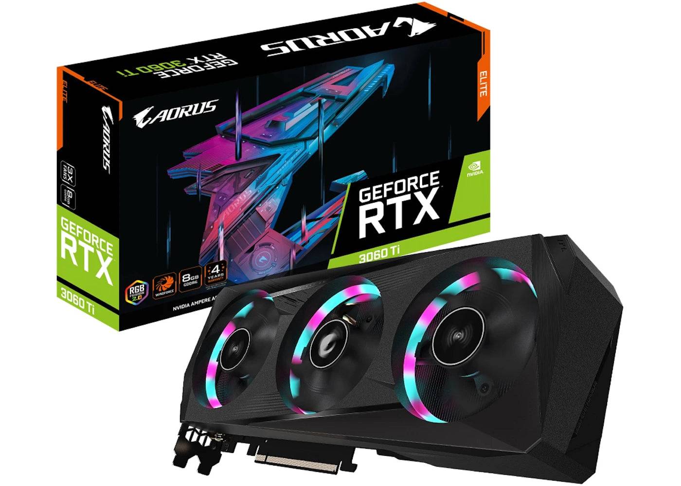 NVIDIA GIGABYTE AORUS GeForce RTX 3060 Ti ELITE 8G Rev 2.0 LHR Graphics Card (GV-N306TAORUS E-8GD) - One Size (One Size)