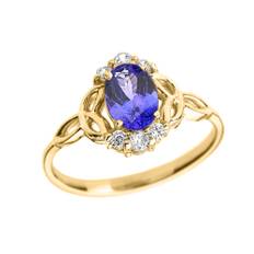 Tanzanite & Diamond Trinity Knot Gemstone Ring in 9ct Gold - gold/purple